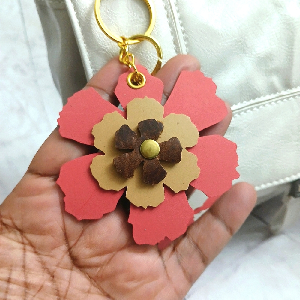 Leather flower bag charm